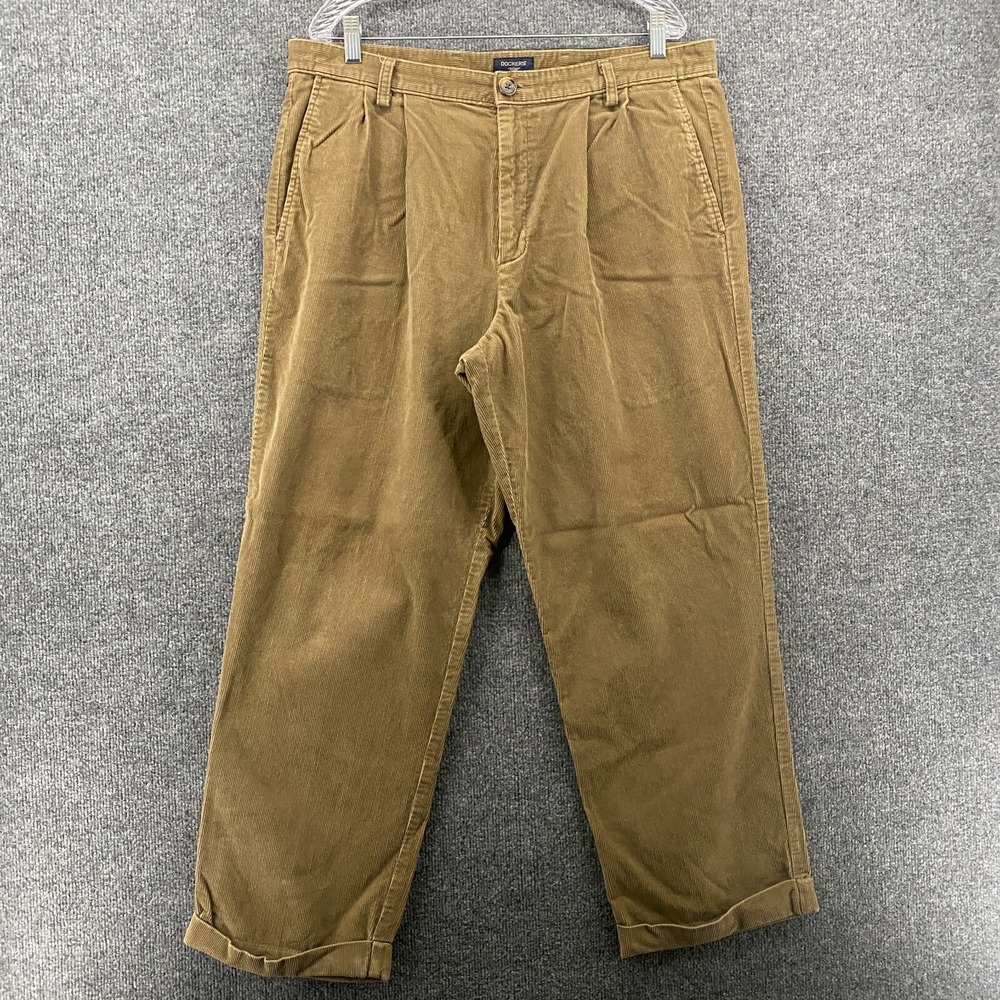 Dockers Corduroy Pants Mens 38x30 Brown Pleated Straight‎ Cuffed Hem 90s Relaxed